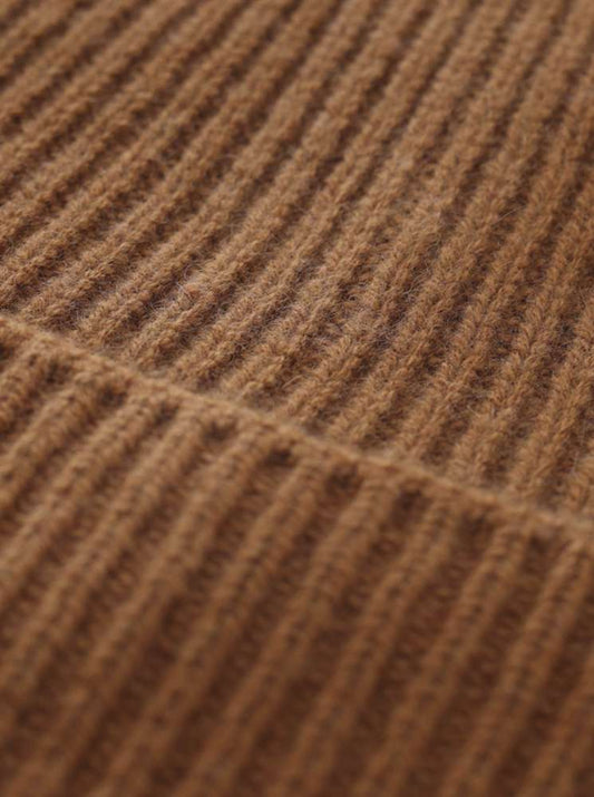 💕 Zwillingsherz Mütze "Ribbon Pattern" 100 % Kaschmir Cognac