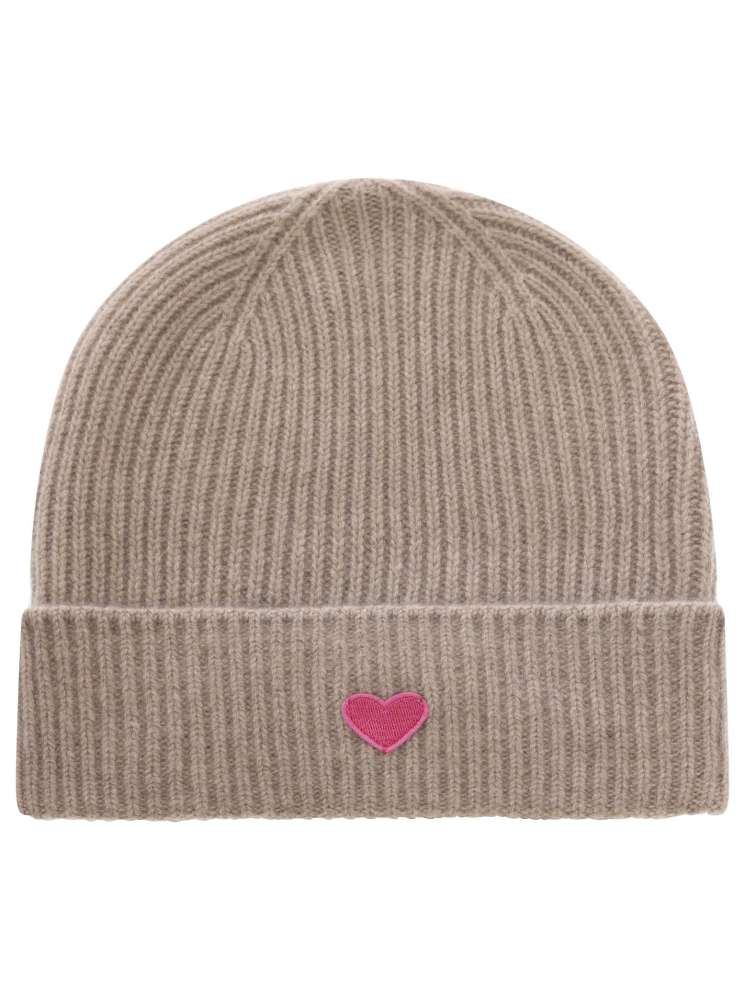 💕 Zwillingsherz Mütze "Heart" 100 % Kaschmir Umschlag Beige
