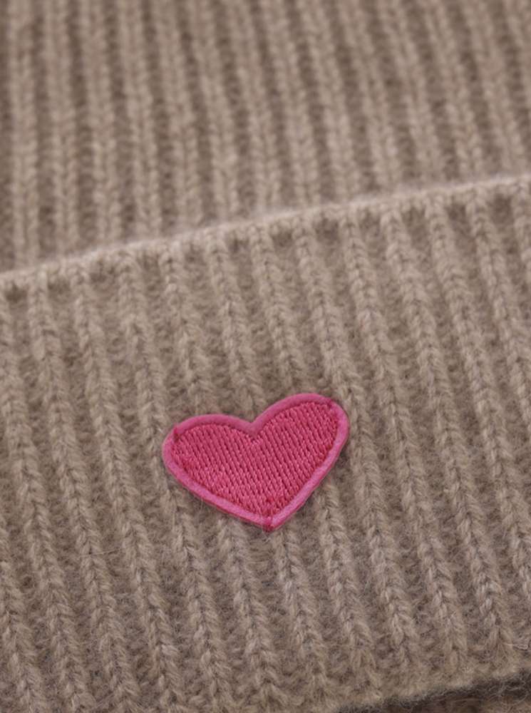 💕 Zwillingsherz Mütze "Heart" 100 % Kaschmir Umschlag Beige