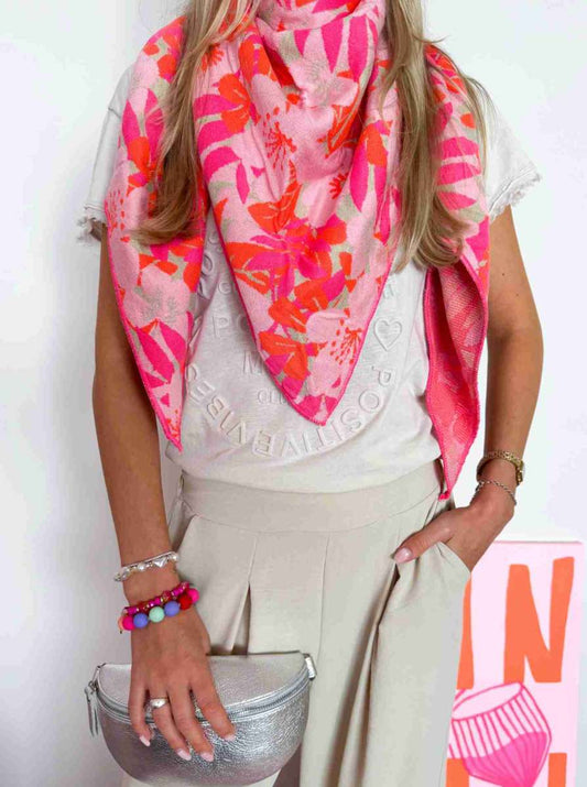💕 Zwillingsherz Dreieckstuch "Blumen & Sträucher" Baumwolle Beige Pink Orange