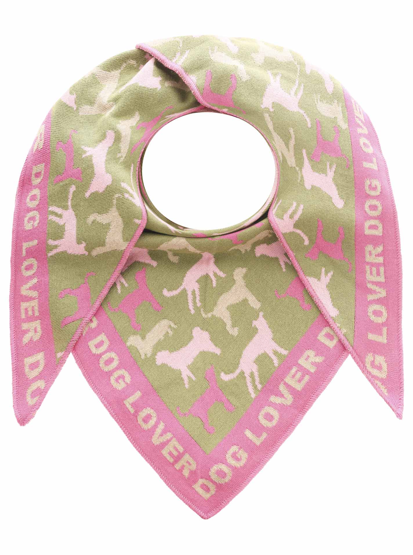 💕 Zwillingsherz Dreieckstuch "Dog Lover" Baumwolle Khaki PInk