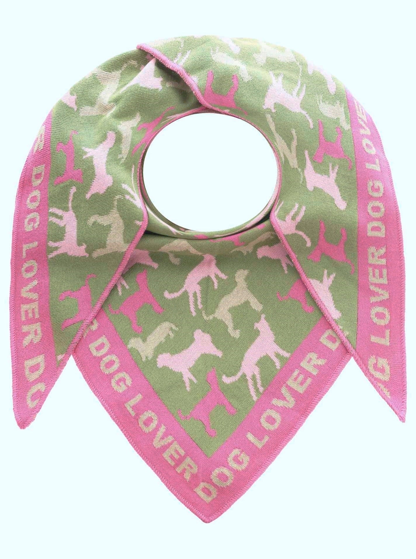 💕 Zwillingsherz Dreieckstuch "Dog Lover" Baumwolle Khaki PInk