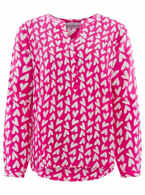 💕 Zwillingsherz Bluse "Herzen" Viskose Pink Weiß