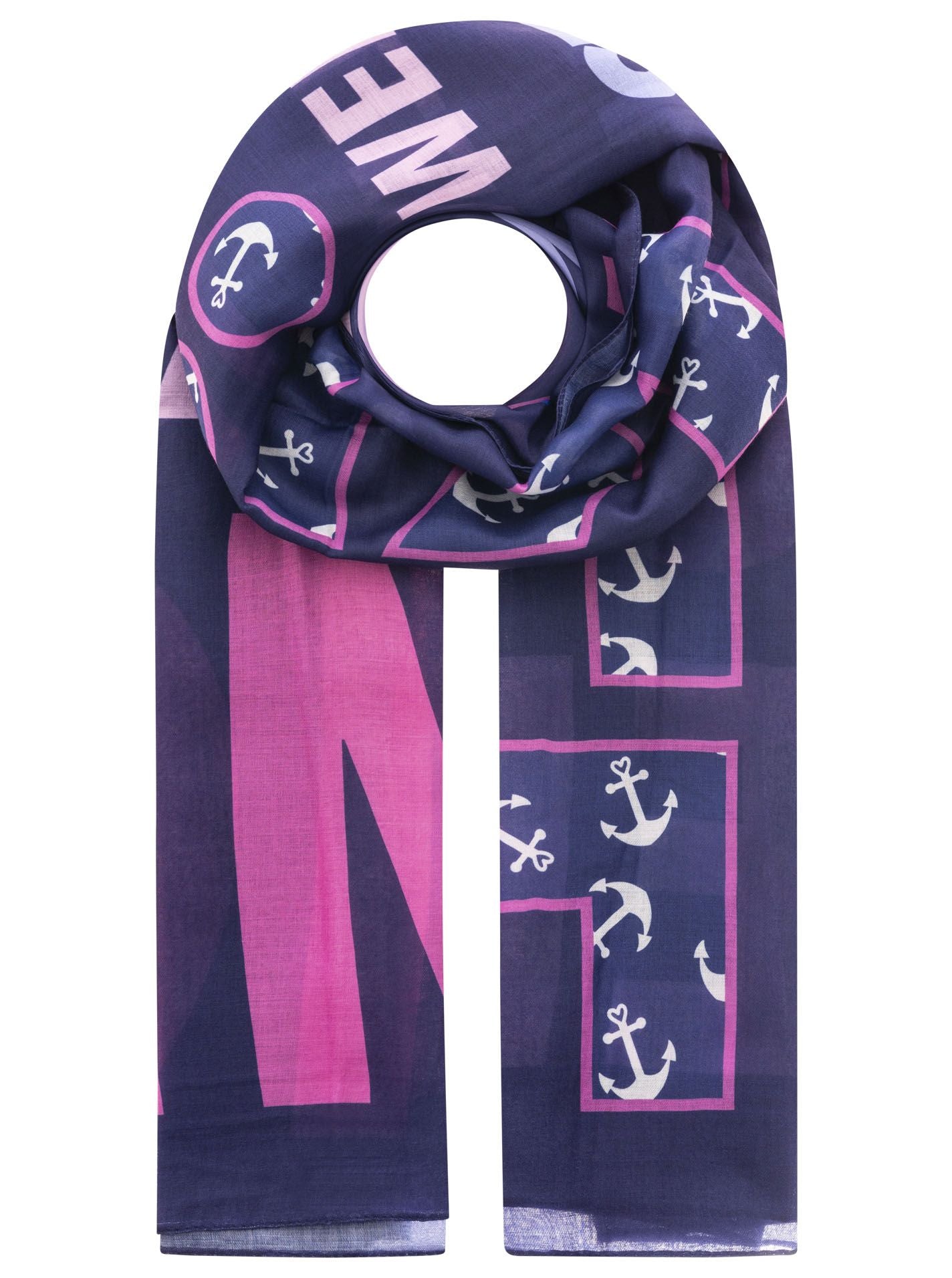đź’• Zwillingsherz Schal "Maritimes Lettering" Viskose Mix Blau