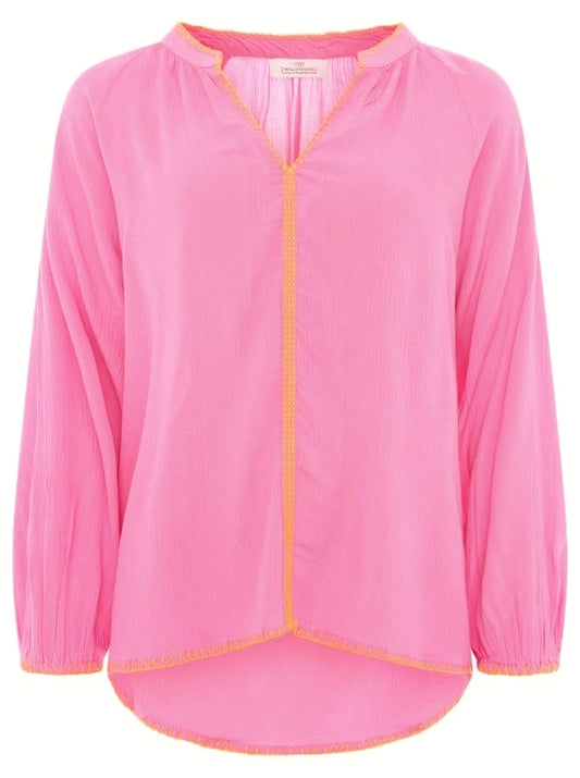 💕 Zwillingsherz Bluse "Neon Stickerei" 100 % Viskose Pink
