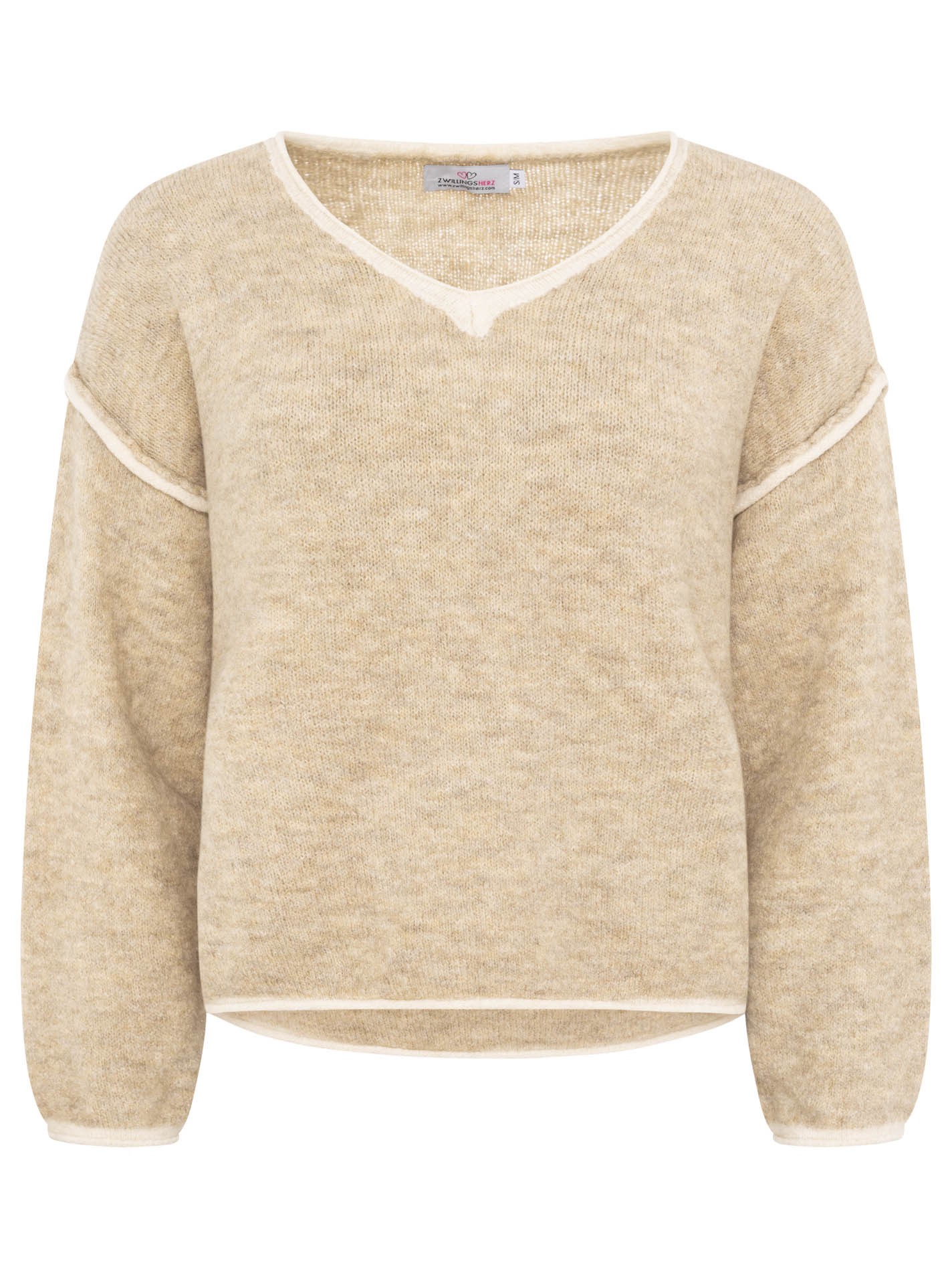💕 Zwillingsherz V-Neck Pullover "Soft Basic" Beige