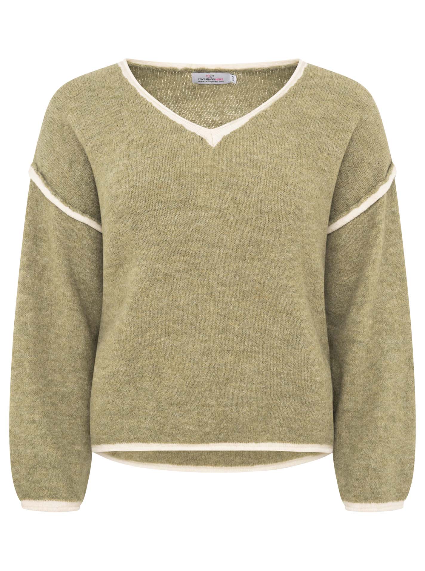 💕 Zwillingsherz V-Neck Pullover "Soft Basic" Khaki