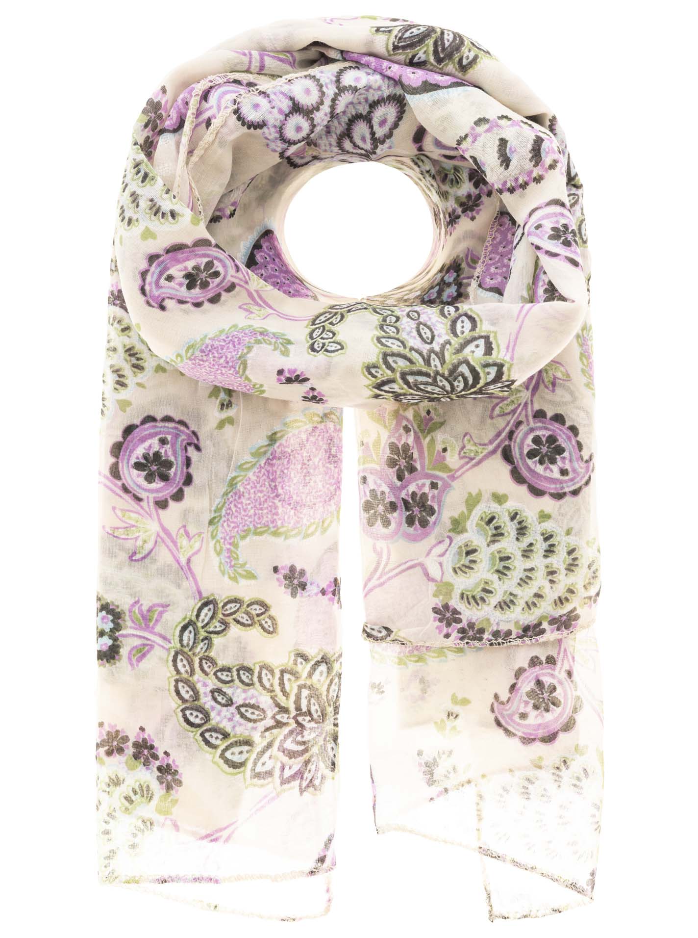 Schal Tuch "Paisley Poetry" Baumwolle Seide Hellbeige