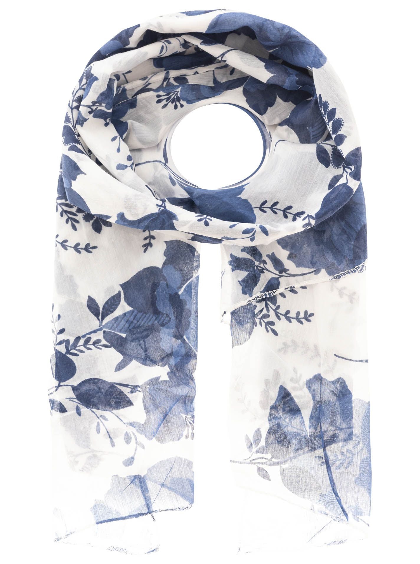 Schal Tuch "Floral Fantasy" Baumwolle Seide Blau