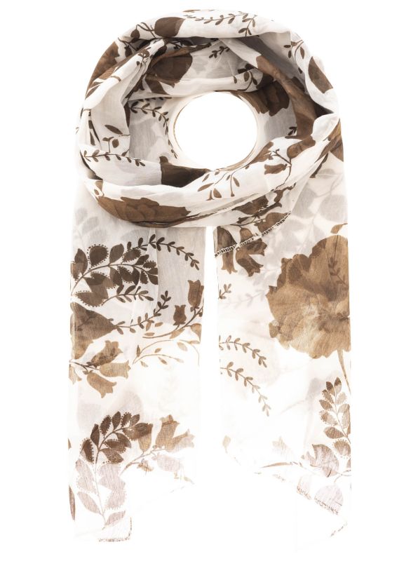 Schal Tuch "Floral Fantasy" Baumwolle Seide Braun