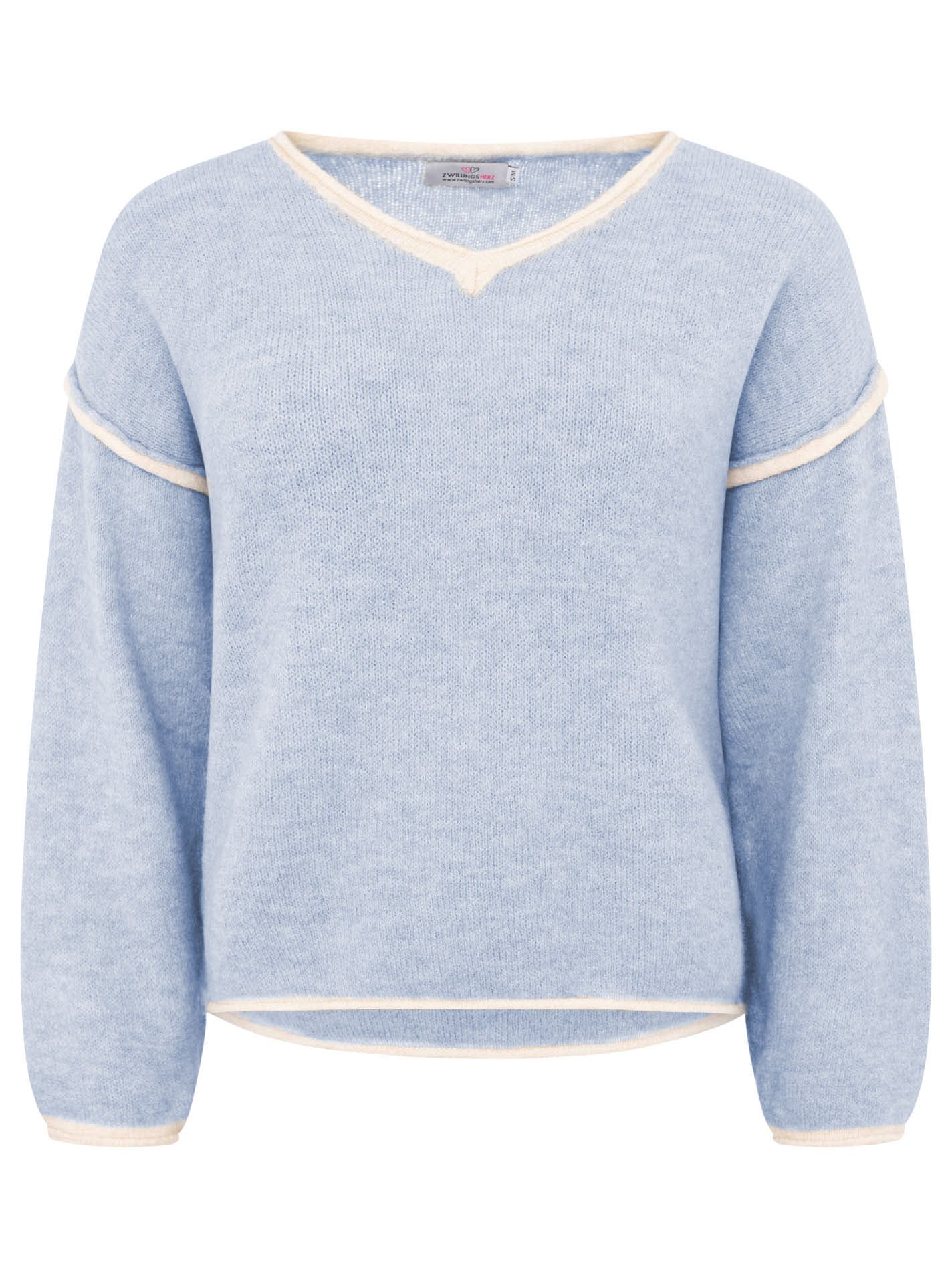 💕 Zwillingsherz V-Neck Pullover "Soft Basic" Hellblau