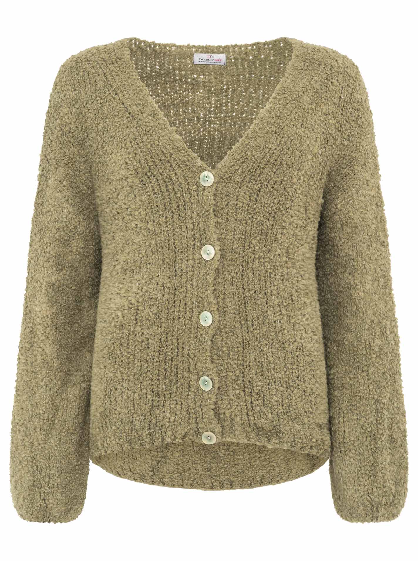 💕 Zwillingsherz Strickjacke Cardigan "Plüsch" Wolle Khaki