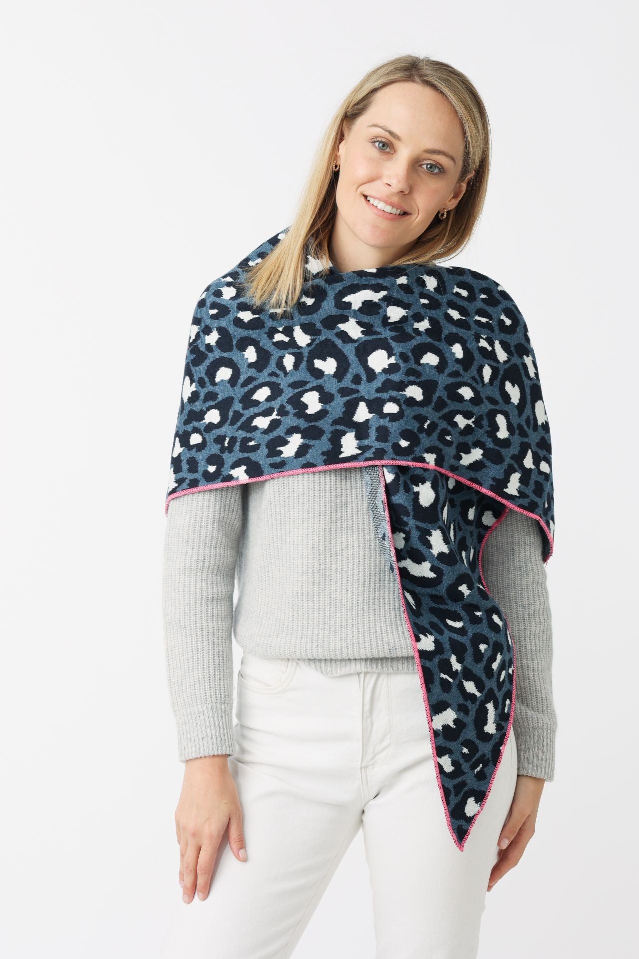 đź’• Zwillingsherz Dreieckstuch "Kristine" Baumwolle Leo Blau Pink Rand