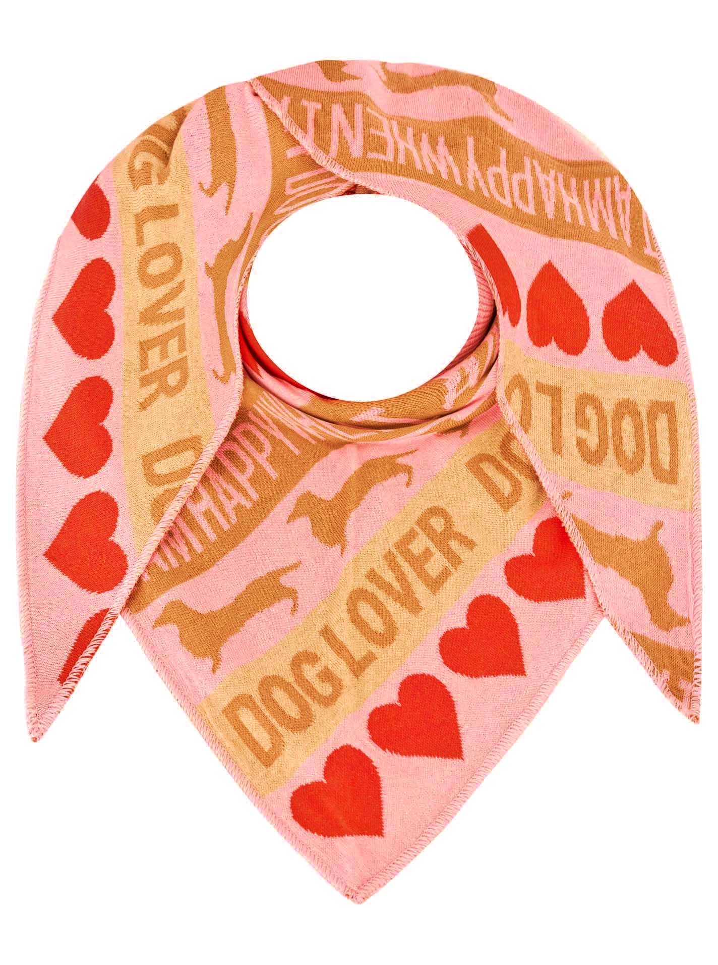 💕 Zwillingsherz Dreieckstuch "Hund Herz" Baumwolle Beige Rosa Rot