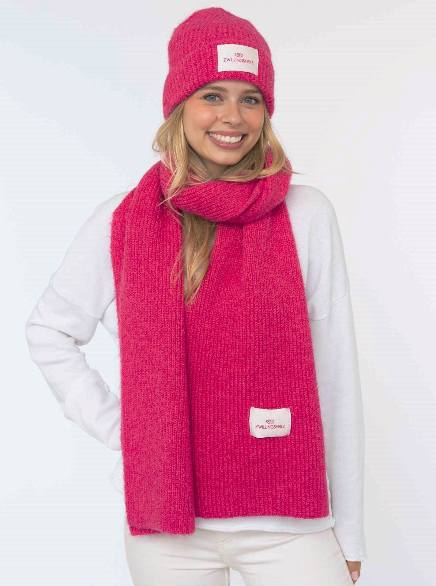 💕 Zwillingsherz Schal "Zwillingsherz Patch" Wolle gerippt Pink