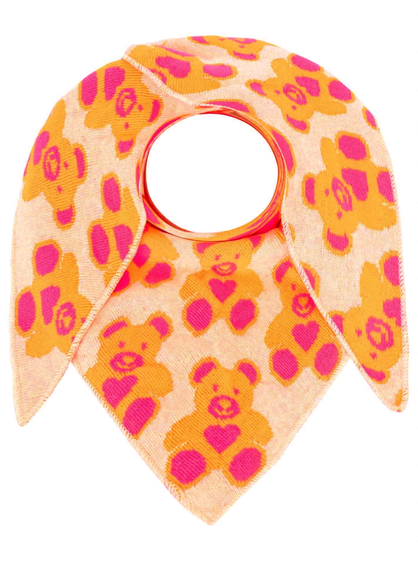 💕 Zwillingsherz Dreieckstuch "Teddy Bär" Wolle Kaschmir Orange Pink