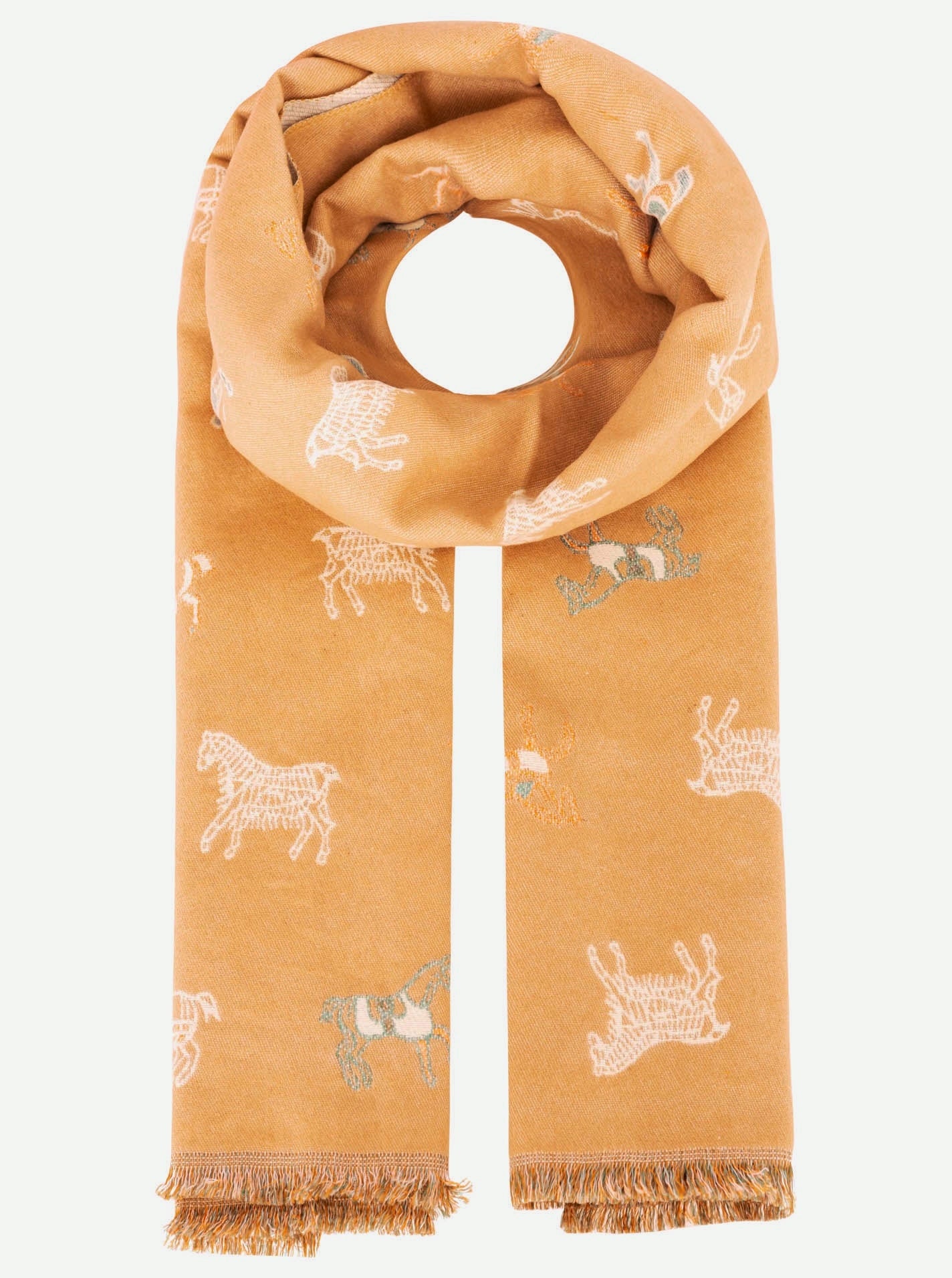 💕 Zwillingsherz Schal "Pferde" 100 % Viskose Beige