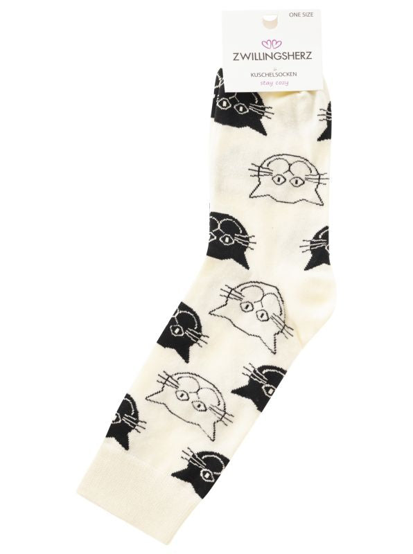 💕 Zwillingsherz Socken "Katzen" Weiß