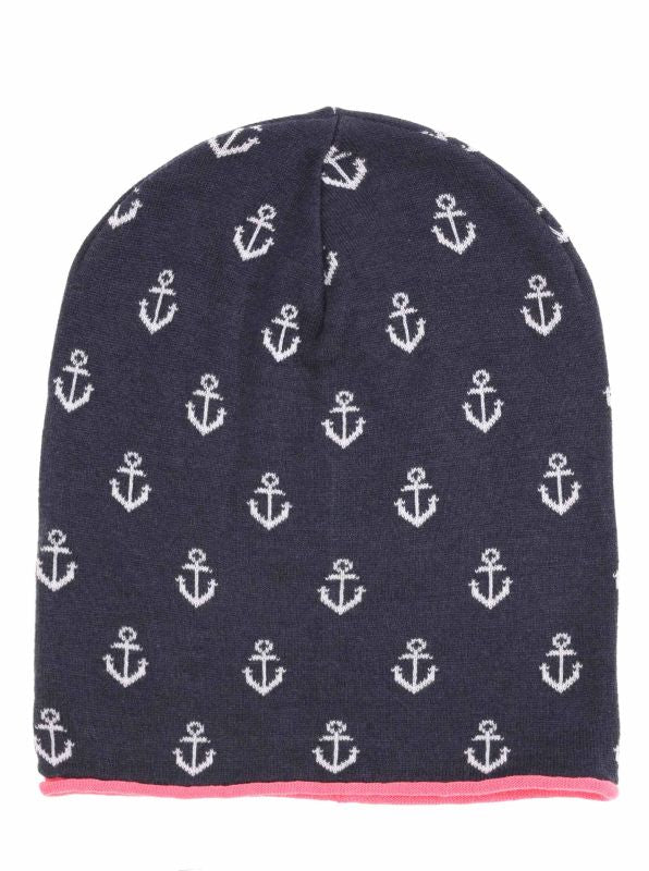 💕 Zwillingsherz Mütze "Anker" Beanie Baumwolle Navy