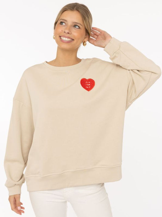 💕 Zwillingsherz Sweatshirt "Patch & Herz" Sweater Hellbeige
