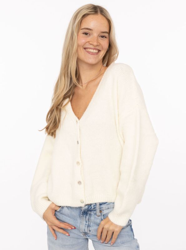 💕 Zwillingsherz Cardigan "Knöpfe" Strickjacke Wollmix Wollweiß