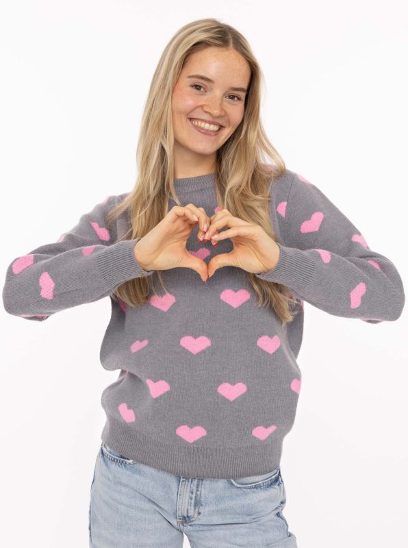đź’• Zwillingsherz Strickpullover "Multi Herzen" Pullover Grau