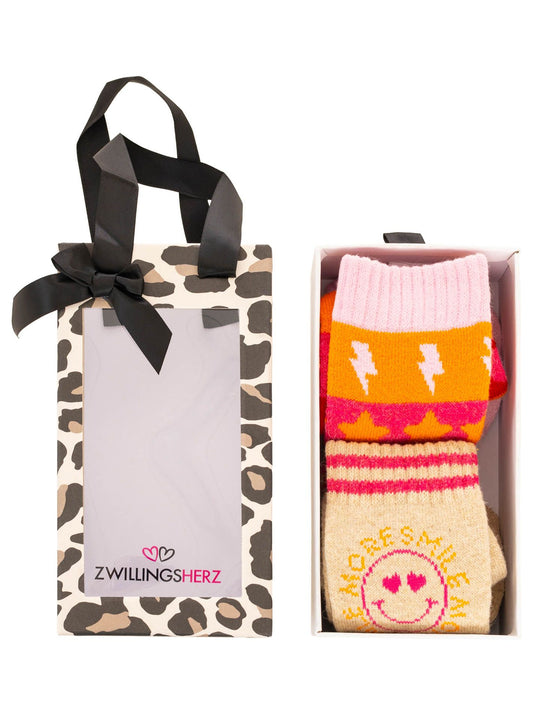 💕 Zwillingsherz Socken 2er Pack Gifting Box Socken "Happy Mood" Beige