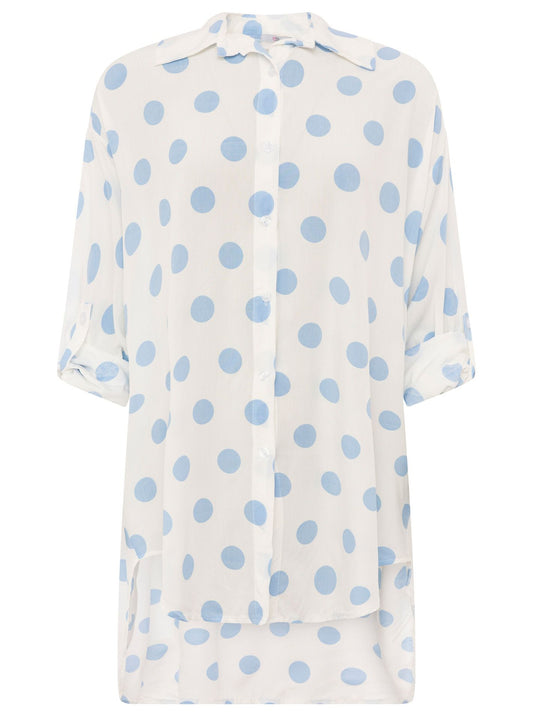 💕 Zwillingsherz Oversize Bluse "Große Punkte" Viskose Hellblau