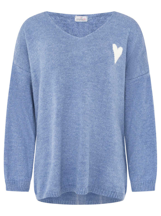 💕 Zwillingsherz Pullover "Self Club" Oversize Blau