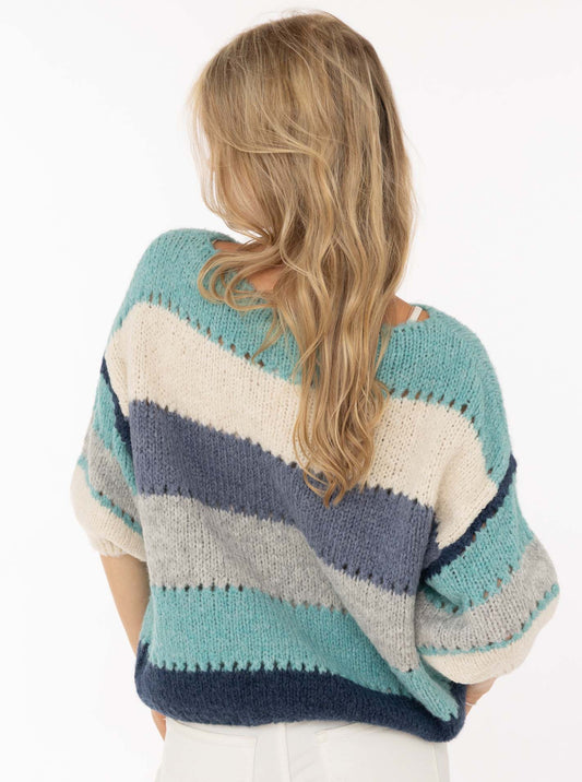 💕 Zwillingsherz Pullover Pulli "Bunte Streifen" Türkis