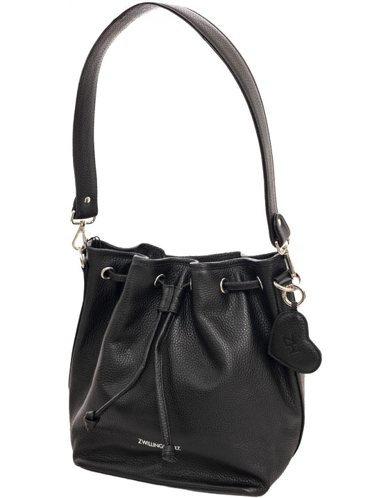 💕 Zwillingsherz Tasche "Drawstring Bag" 100 % Leder Schwarz