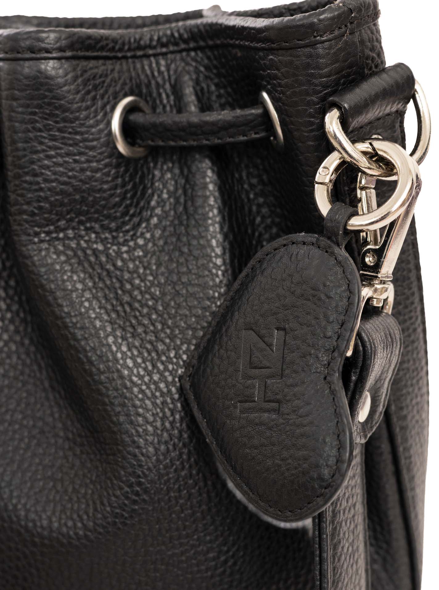 đź’• Zwillingsherz Tasche "Drawstring Bag" 100 % Leder Schwarz