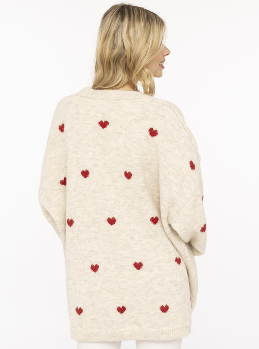 💕 Zwillingsherz Cardigan Strickjacke "Herzen" Oversize Beige