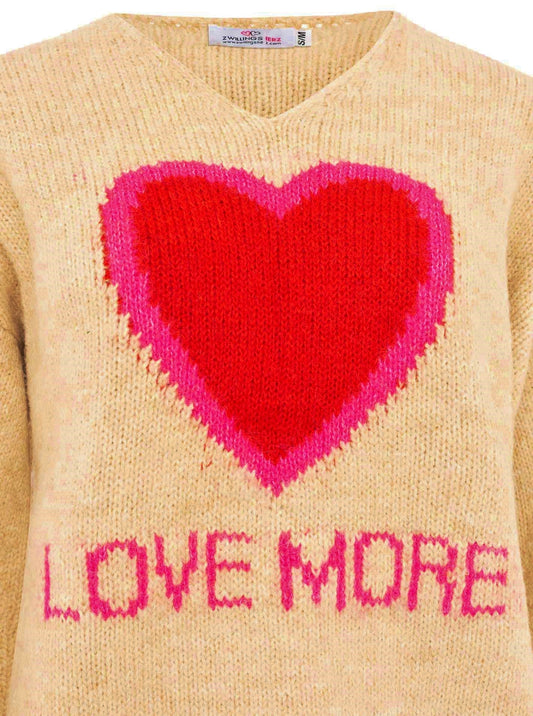 💕 Zwillingsherz Oversize Pullover Pulli "Love More" Beige
