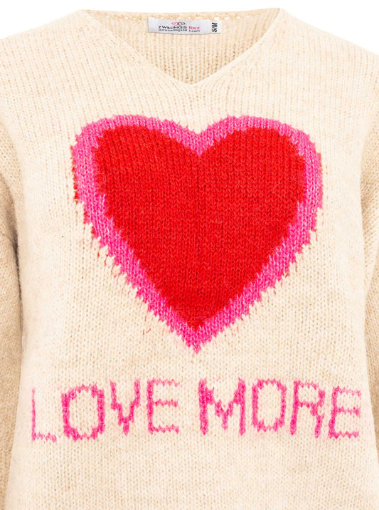 💕 Zwillingsherz Oversize Pullover Pulli "Love More" Beige