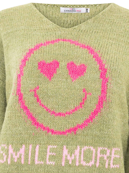 💕 Zwillingsherz Pullover Pulli "Smile More" Olive