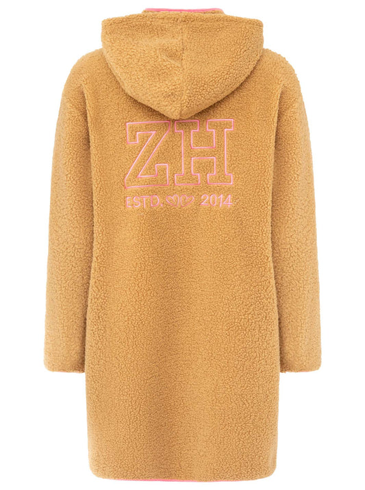 💕 Zwillingsherz Teddy Hoodiemantel "ZH Stick" Mittelbeige