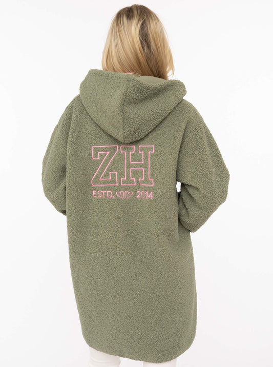 💕 Zwillingsherz Teddy Hoodiemantel "ZH Stick" Olive