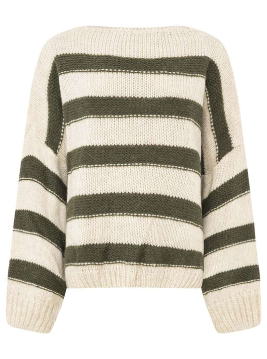 💕 Zwillingsherz Strickpullover "Streifen" Khaki