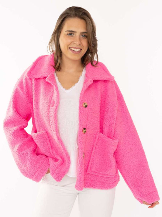 💕 Zwillingsherz Teddy Jacke "City Life" Neonpink