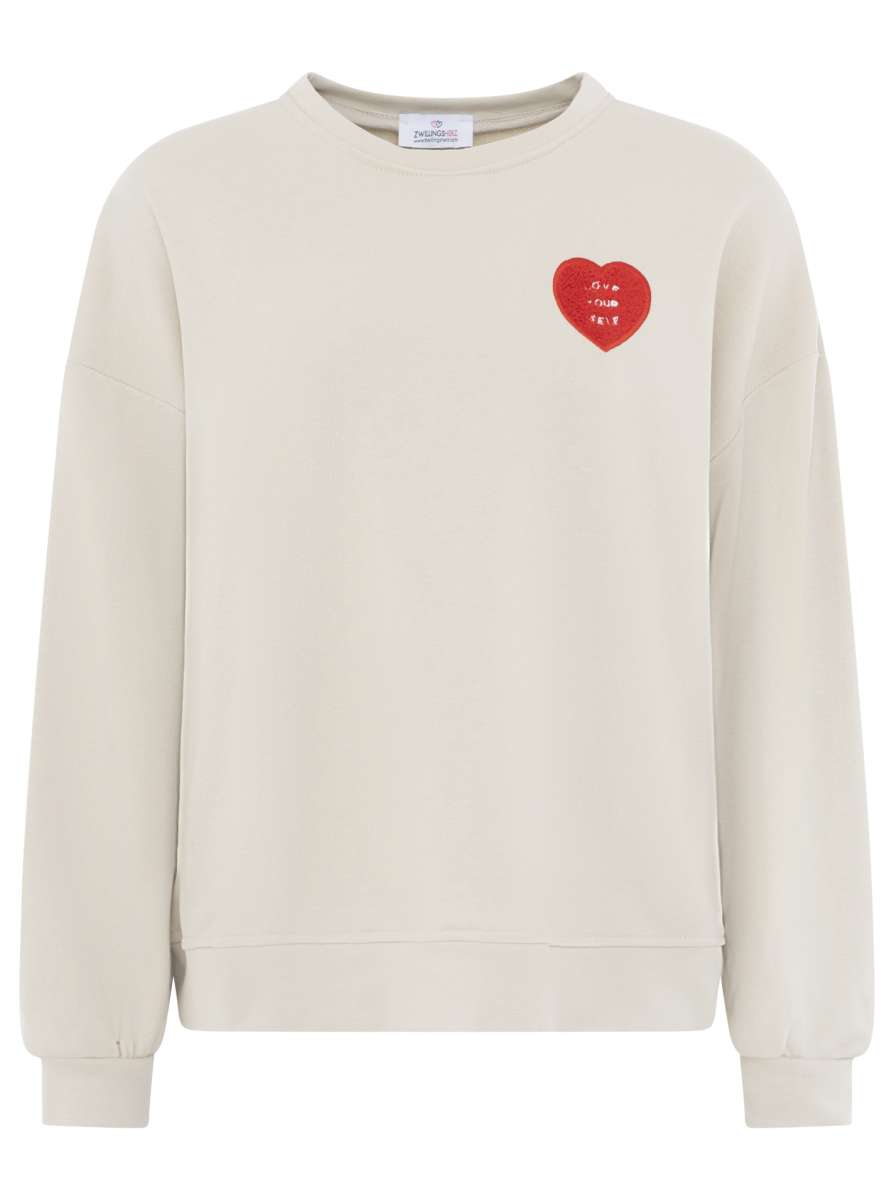 đź’• Zwillingsherz Sweatshirt "Patch & Herz" Sweater Hellbeige
