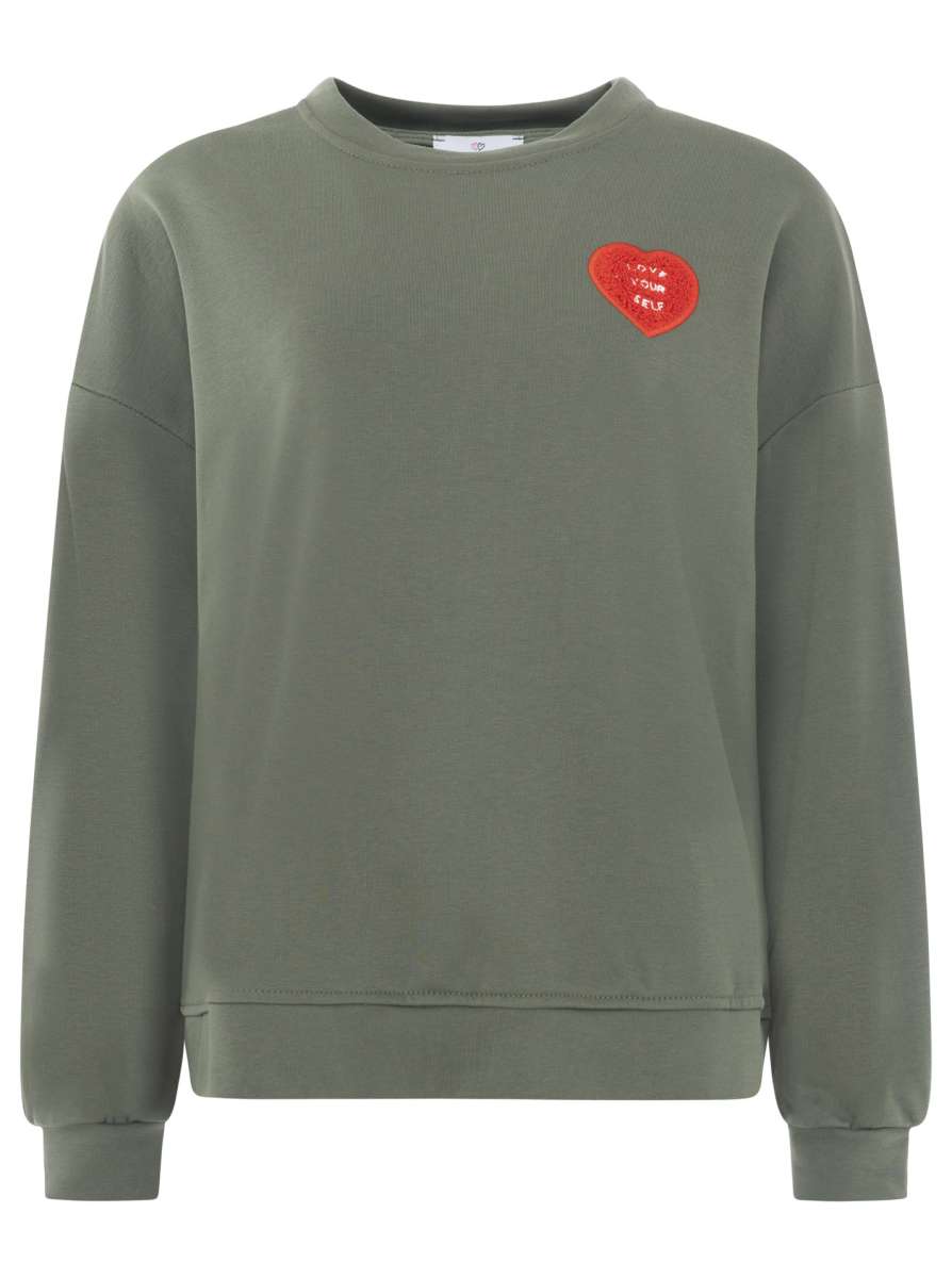 đź’• Zwillingsherz Sweatshirt "Patch & Herz" Sweater Olive