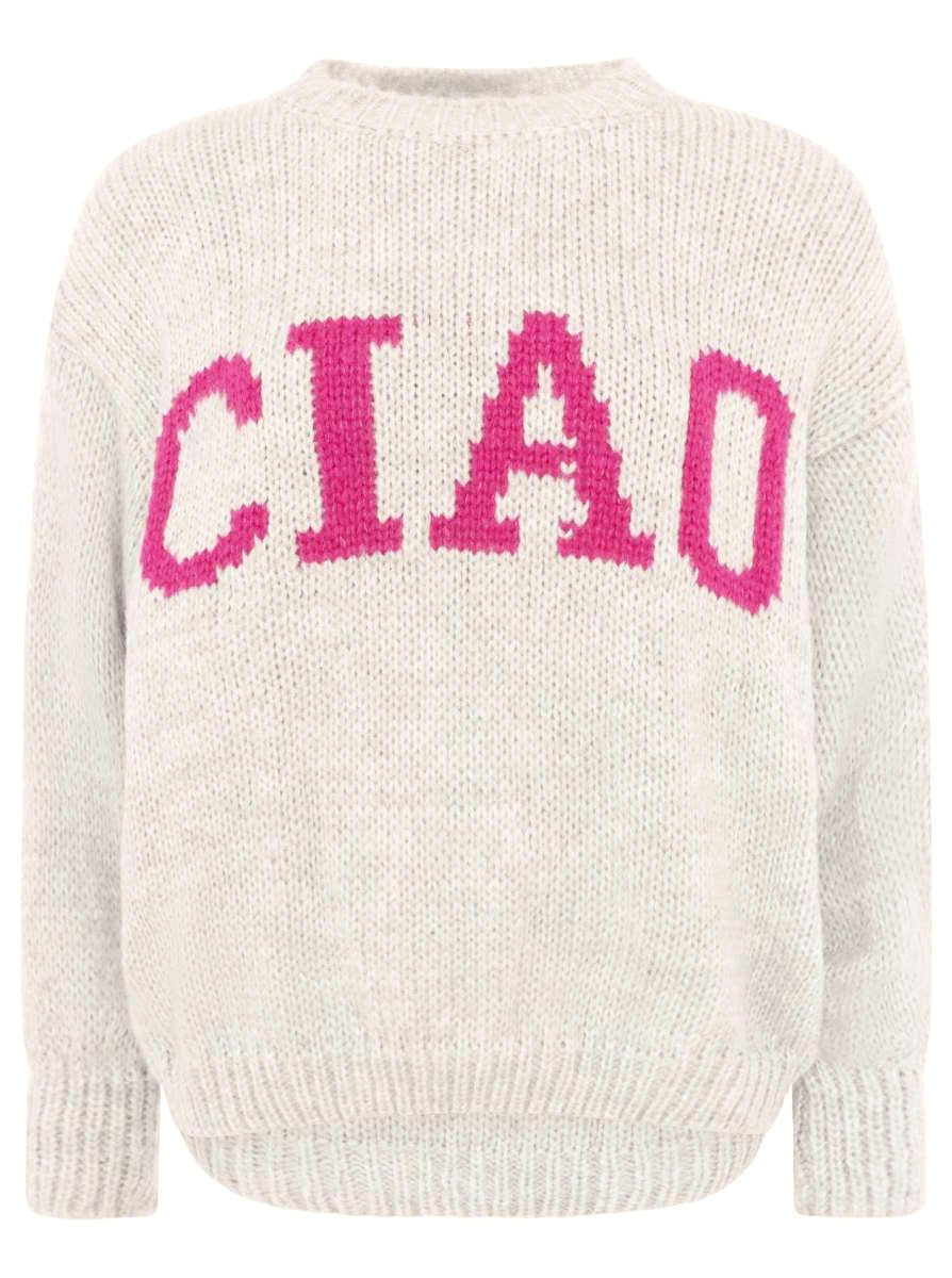 đź’• Zwillingsherz Pullover Mohair Mix "Ciao" Hellgrau