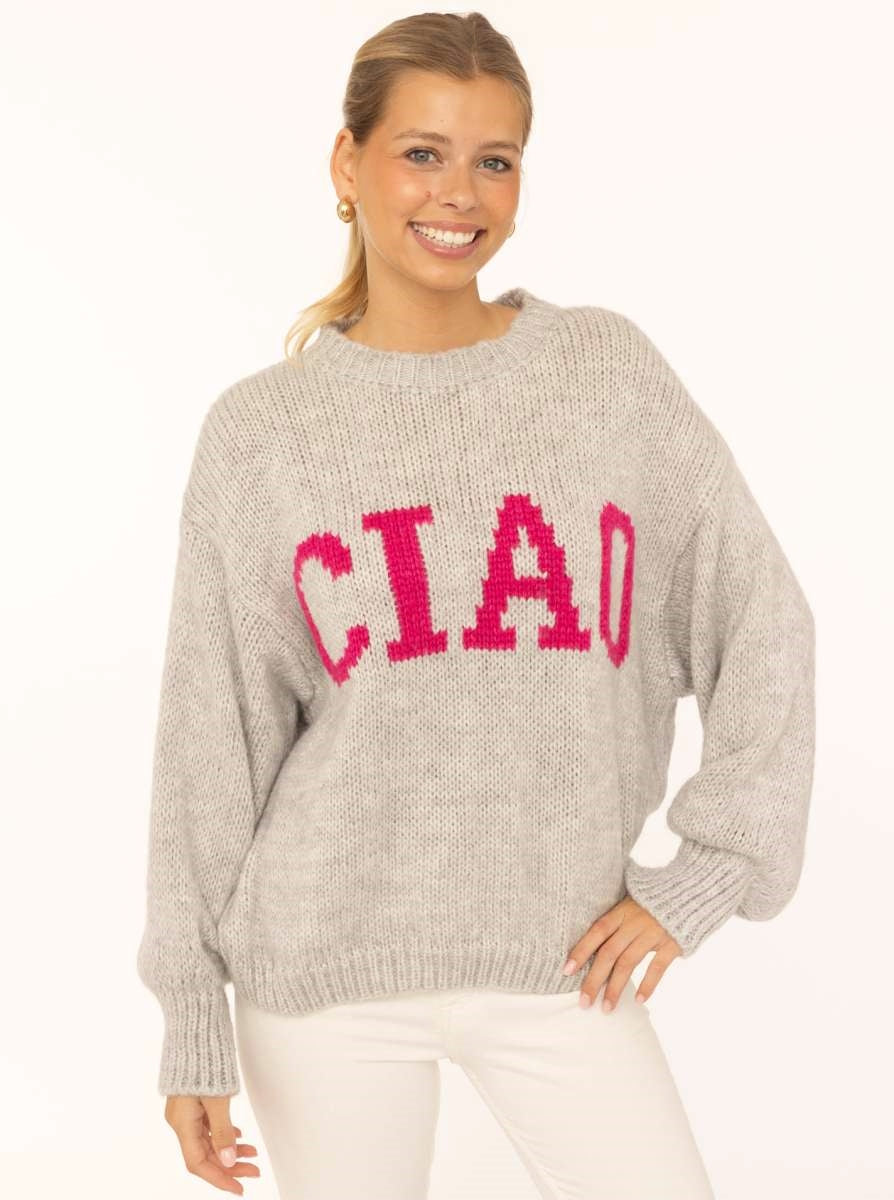 đź’• Zwillingsherz Pullover Mohair Mix "Ciao" Hellgrau