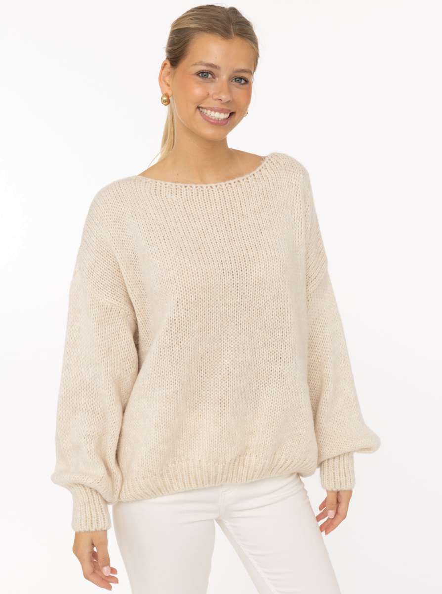 💕 Zwillingsherz Strickpullover Oversize Mohair "Solei" Pullover Hellbeige