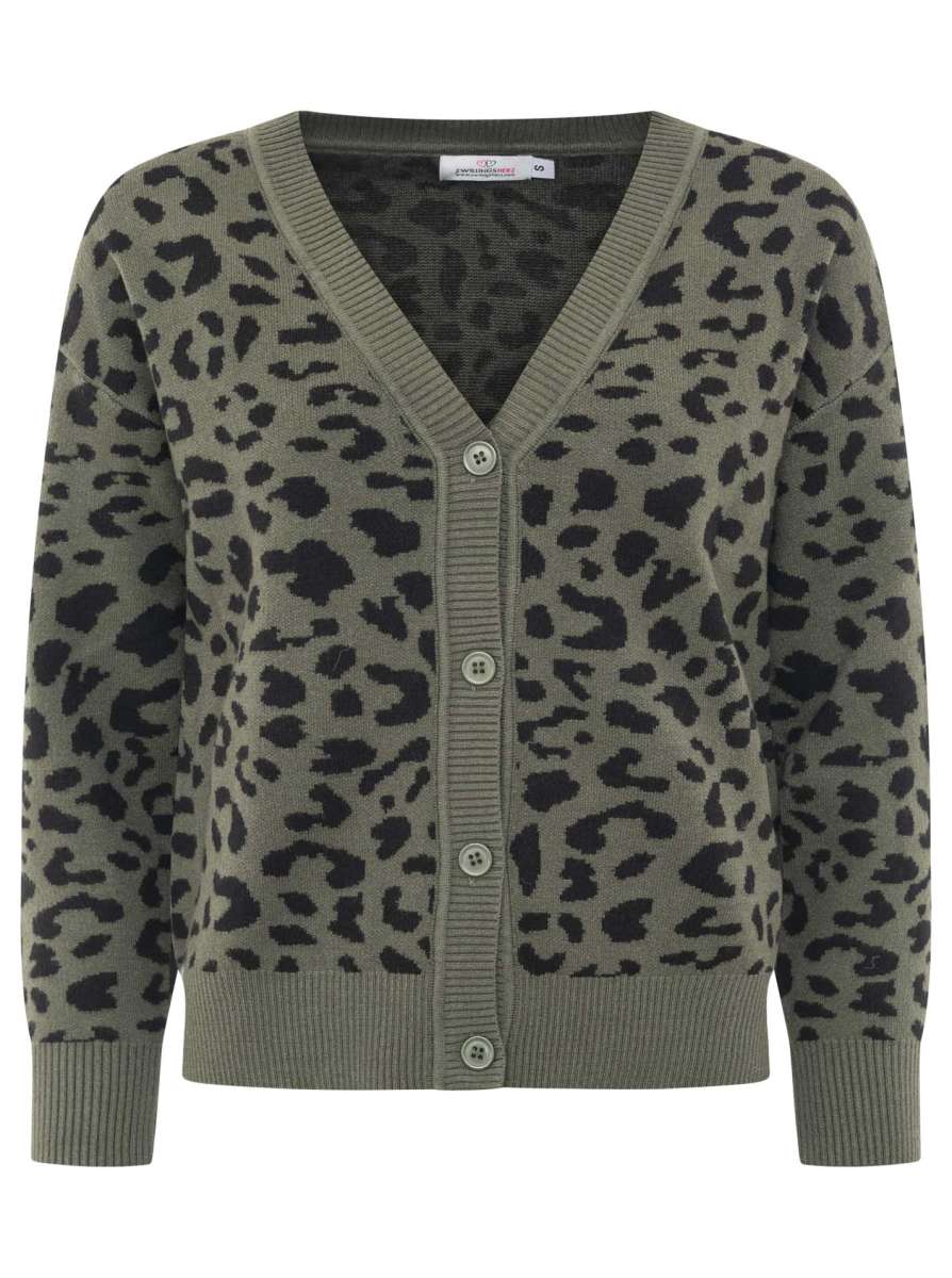 đź’• Zwillingsherz Strickjacke Cardigan "Classic Leo" 100 % Baumwolle Khaki