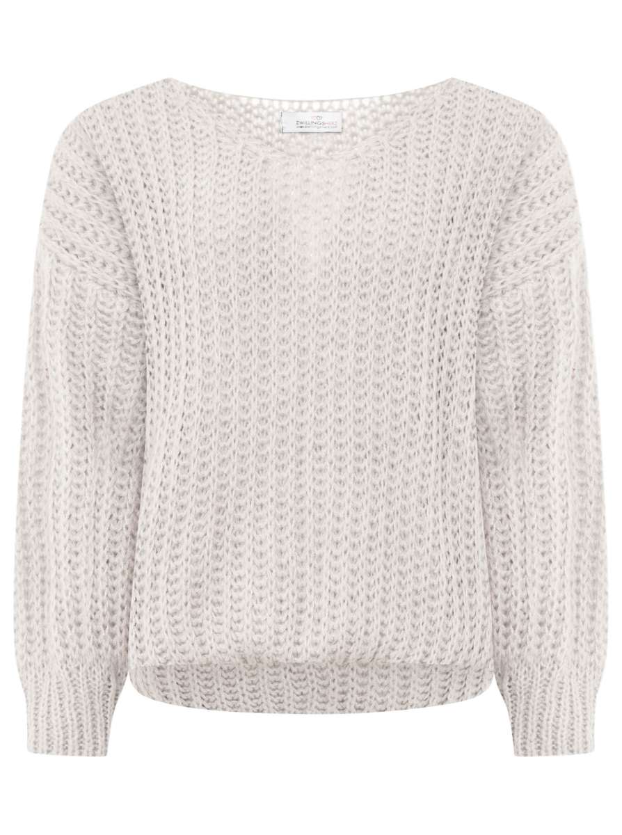 💕 Zwillingsherz Pullover "Große Maschen" Hellgrau