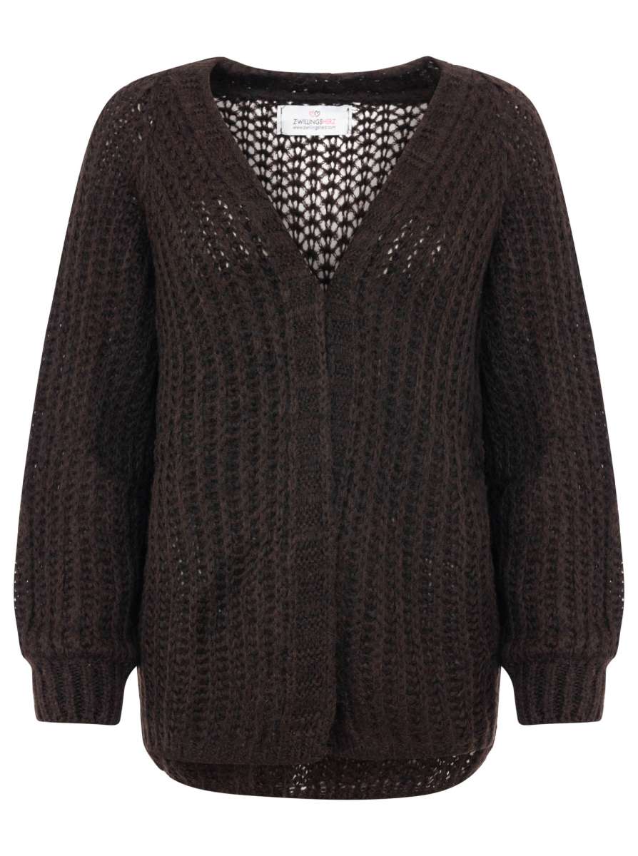 đź’• Zwillingsherz Cardigan "Grobe Maschen" Strickjacke Braun