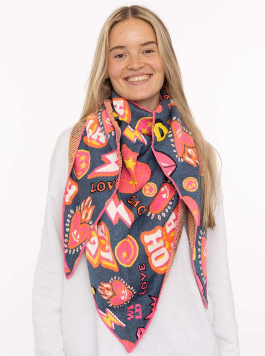 💕 Zwillingsherz Dreieckstuch "Oops" Baumwolle Blau-Bunt