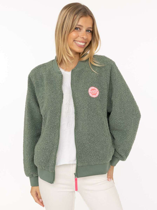 💕 Zwillingsherz Bomberjacke Teddy "Good Vibes" Salbei